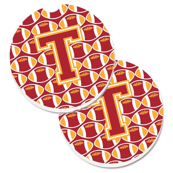 Carolines Treasures Letter T Football Cardinal and Gold Set of 2 Cup Holder Car Coaster CJ1070-TCARC - main